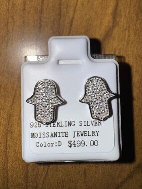 STUNNING Sterling Silver Hamsa Stud Earrings with Moissanite Pavé
